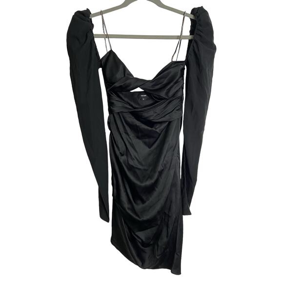 The Bar 100% Silk Twist Dress Satin Cut Out Puff Sleeve Embellished Strap Sz 2 - Picture 5 of 11
